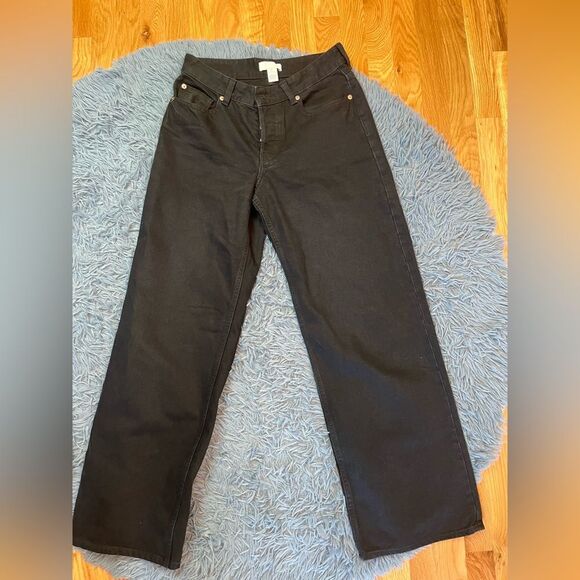 H&M Classic Black Wide Leg Button Fly Jeans Size 6 - Picture 1 of 7